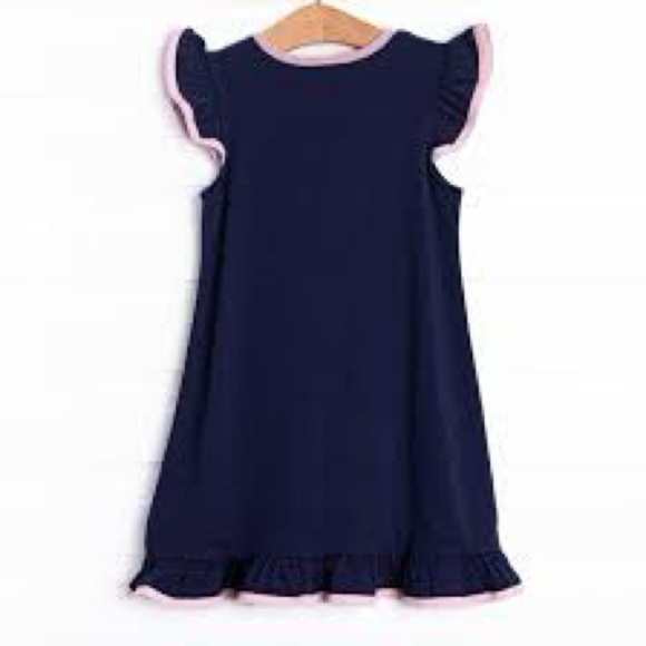 Stitchy Fish Girls 7 Navy Blue Lookout Lady Appliqué Dress Sailboat Lighthouse - Picture 2 of 8
